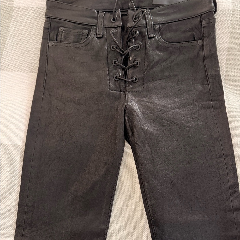 rag & bone Black Leather Lace-Up Skinny Jeans
